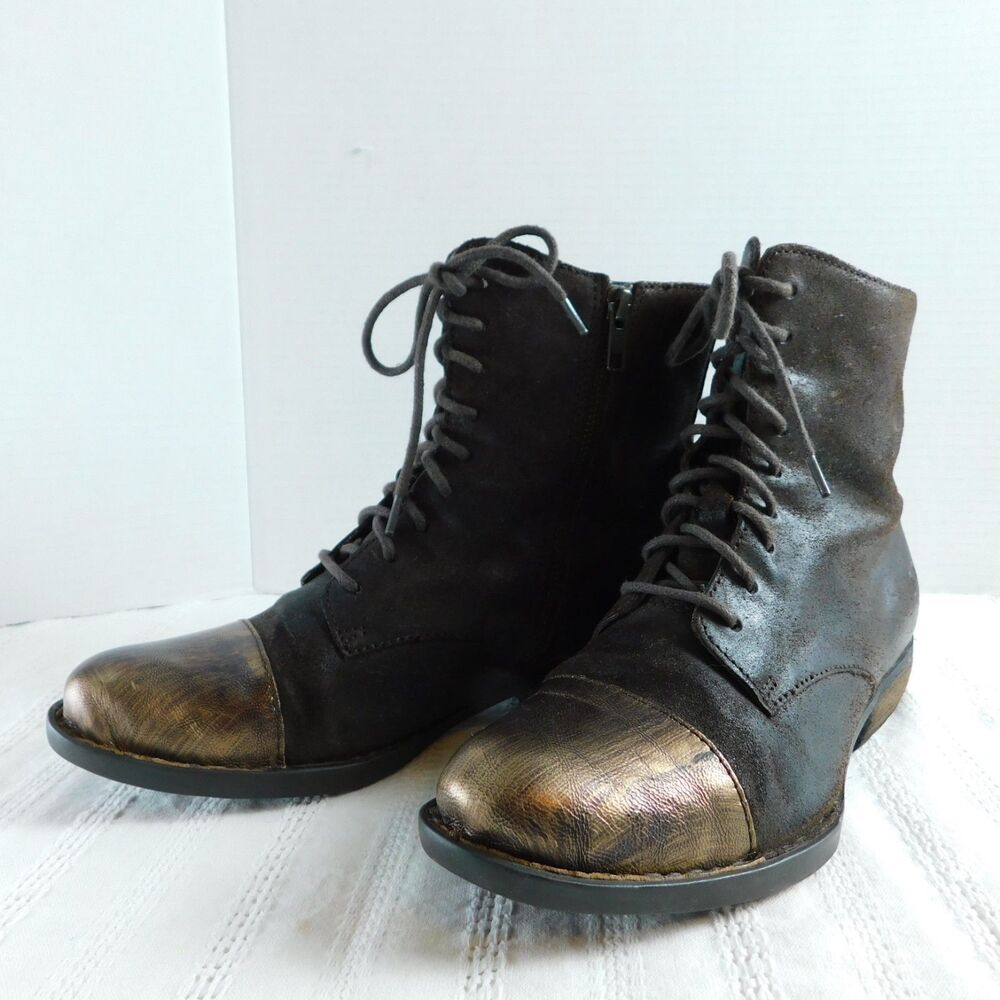 Born Brown Boots Leather Ankle Booties Size 7 Zip Lace-Up Distressed Genuine GUC